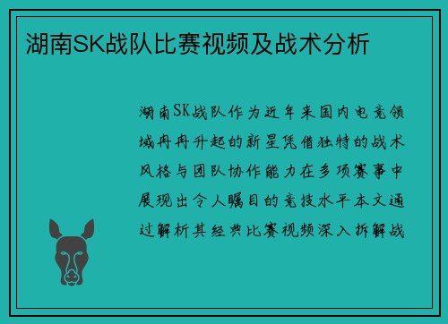 湖南SK战队比赛视频及战术分析