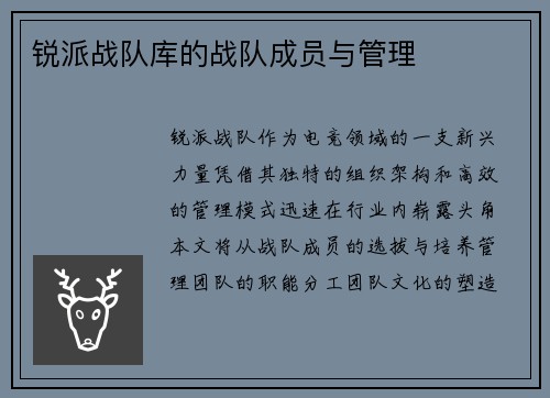 锐派战队库的战队成员与管理