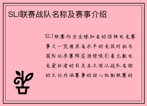 SLI联赛战队名称及赛事介绍